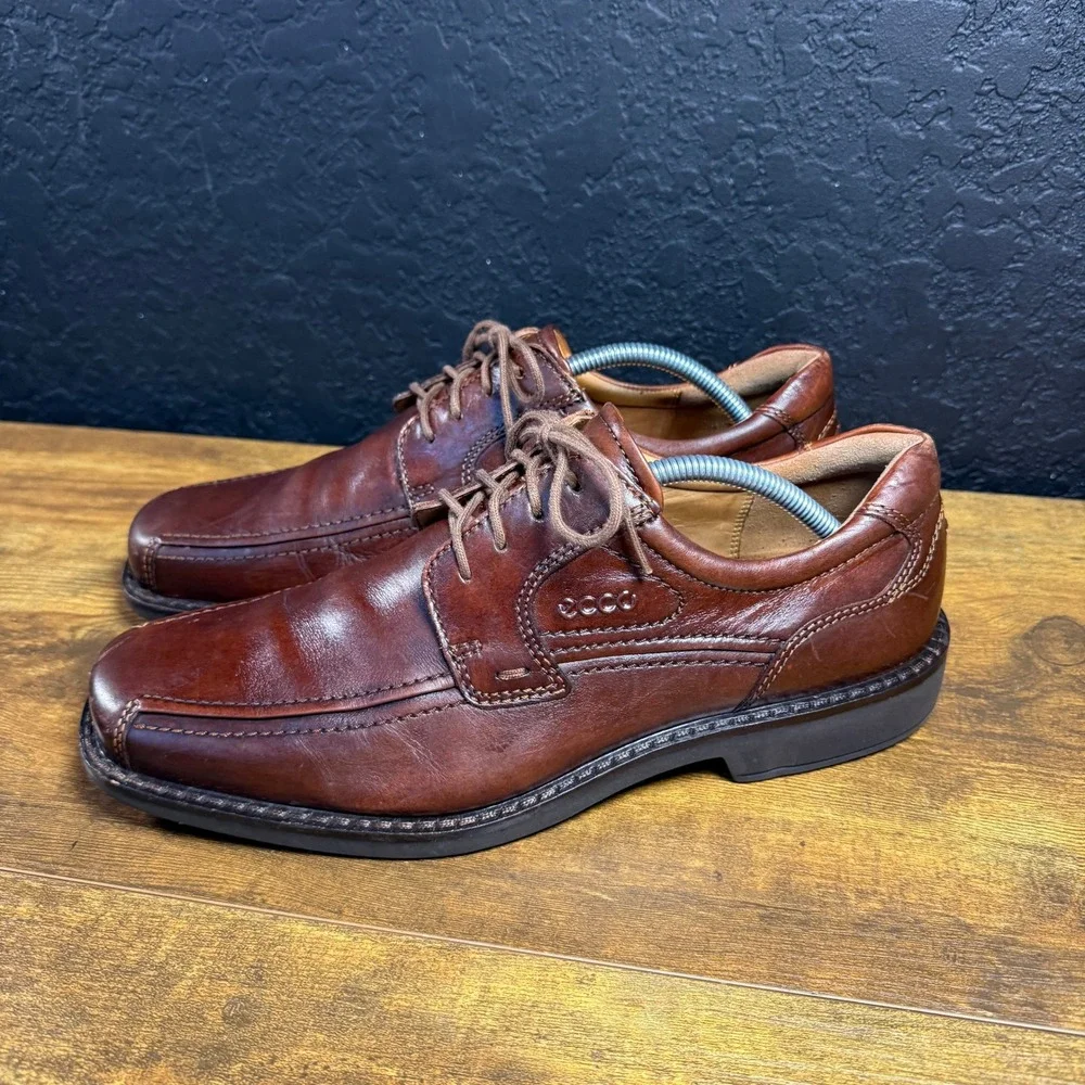 ECCO Helsinki Brown Leather Bicycle Toe Oxford Mens 9-9.5 EU 43 Dress Shoes